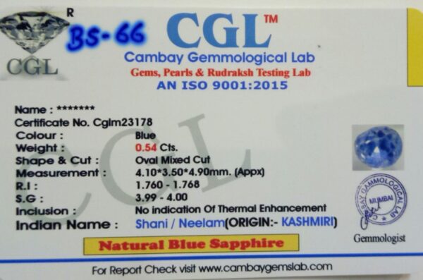0.54 Carat Natural Blue Sapphire Stone - Image 2