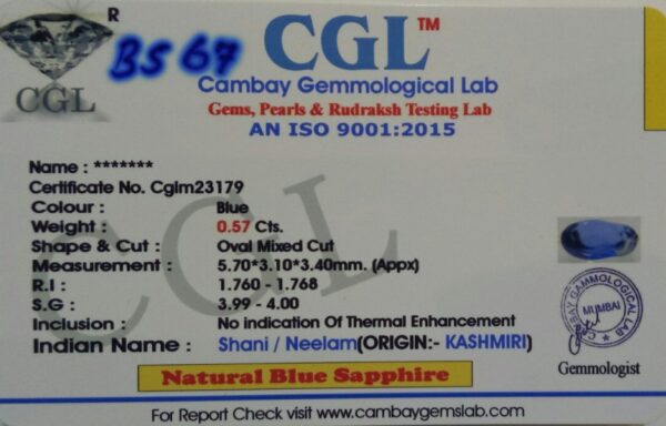 0.57 Carat Natural Blue Sapphire Stone - Image 3