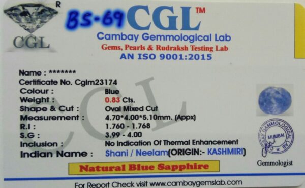 0.83 Carat Natural Blue Sapphire Stone - Image 2