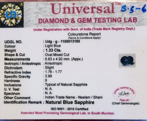 1.33 Carat Natural Blue Sapphire Stone - Image 3
