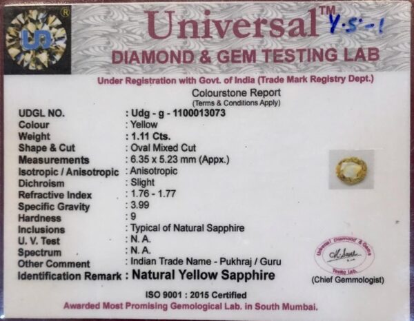 1.11 Carat Natural Yellow Sapphire Stone - Image 2