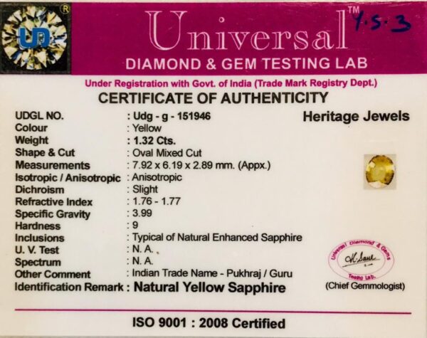 1.32 Carat Natural Yellow Sapphire Stone - Image 2