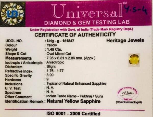 1.45 Carat Natural Yellow Sapphire Stone - Image 2
