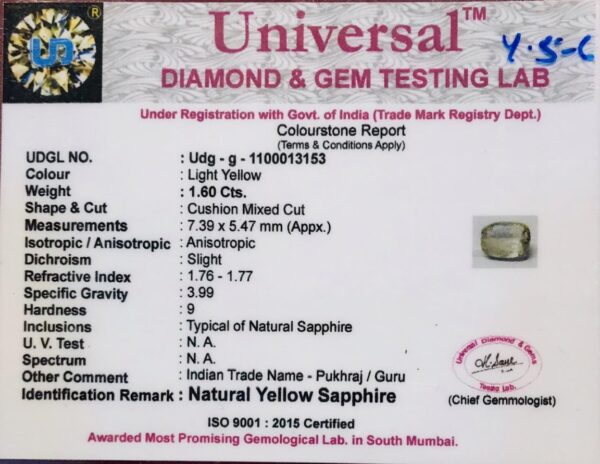 1.60 Carat Natural Yellow Sapphire Stone - Image 2