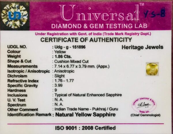 1.86 Carat Natural Yellow Sapphire Stone - Image 2