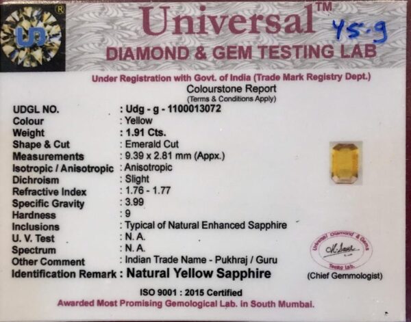 1.91 Carat Natural Yellow Sapphire Stone - Image 2