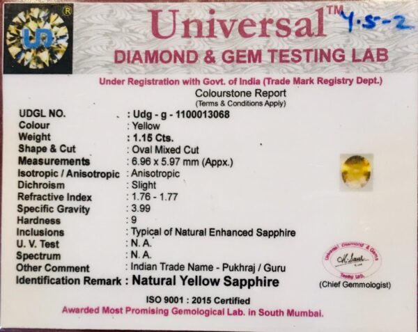 1.15 Carat Natural Yellow Sapphire Stone - Image 2