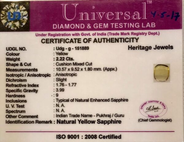 2.22 Carat Natural Yellow Sapphire Stone - Image 2