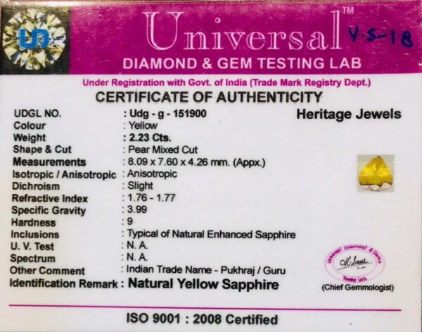 2.23 Carat Natural Yellow Sapphire Stone - Image 2