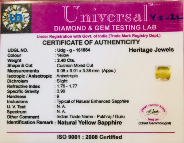 2.40 Carat Natural Yellow Sapphire Stone - Image 2