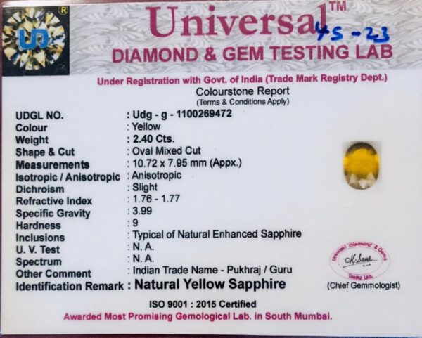 2.40 Carat Natural Yellow Sapphire Stone - Image 2