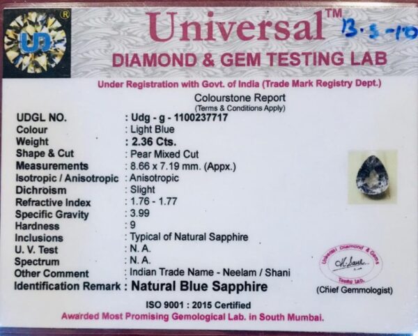 2.36 Carat Natural Blue Sapphire Stone - Image 3