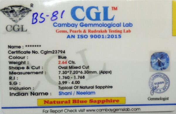2.64 Carat Natural Blue Sapphire Stone - Image 2