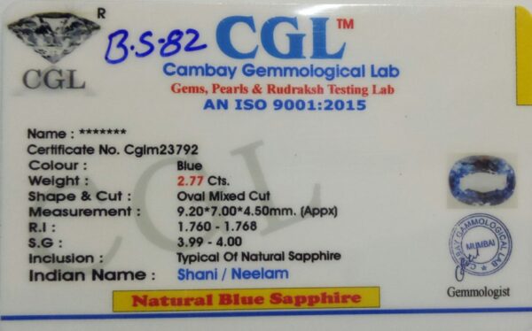 2.77 Carat Natural Blue Sapphire Stone - Image 2