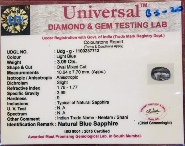 3.09 Carat Natural Blue Sapphire Stone - Image 3