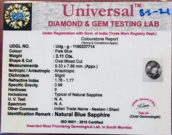 3.11 Carat Natural Blue Sapphire Stone - Image 3