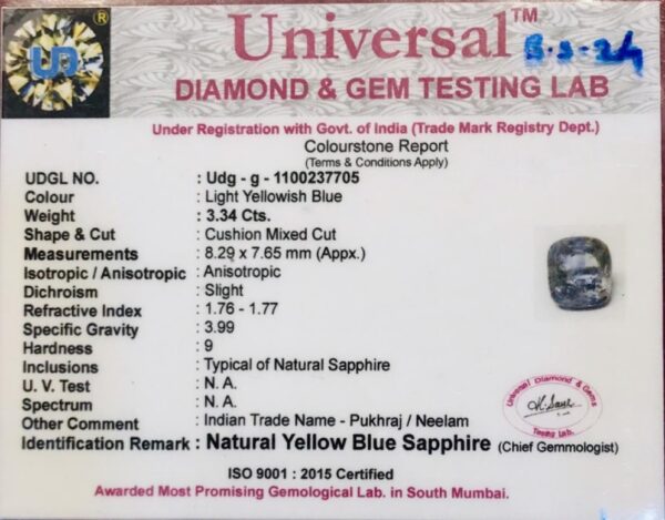 3.34 Carat Natural Yellow Blue Sapphire Stone - Image 3