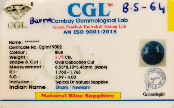 3.79 Carat Natural Blue Sapphire Stone - Image 3
