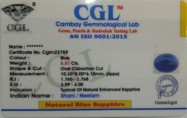 5.51 Carat Natural Blue Sapphire Stone - Image 2