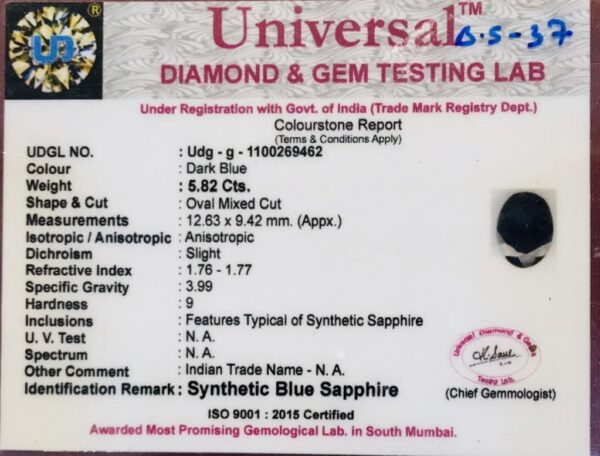 5.82 Carat Natural Blue Sapphire Stone - Image 3