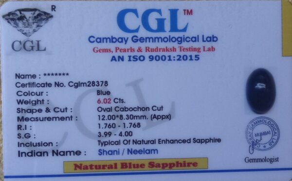 6.02 Carat Natural Blue Sapphire Stone - Image 2
