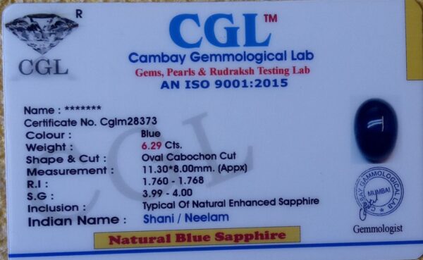 6.29 Carat Natural Blue Sapphire Stone - Image 2