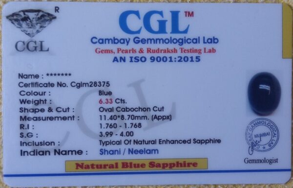6.33 Carat Natural Blue Sapphire Stone - Image 2