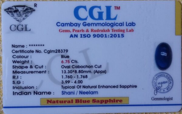 6.75 Carat Natural Blue Sapphire Stone - Image 2