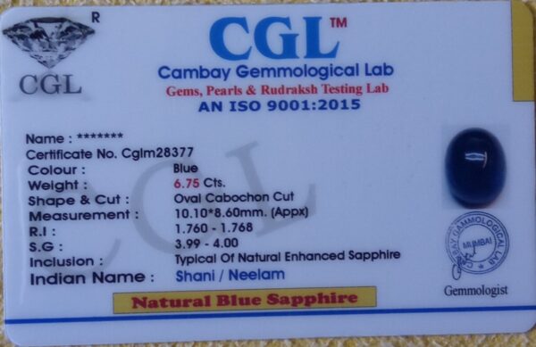 6.75 Carat Natural Blue Sapphire Stone - Image 2