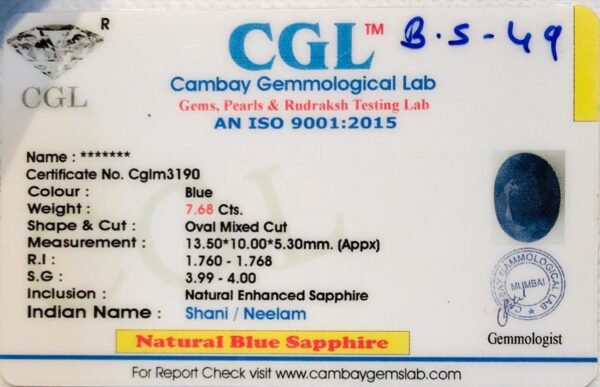 7.68 Carat Natural Blue Sapphire Stone - Image 2