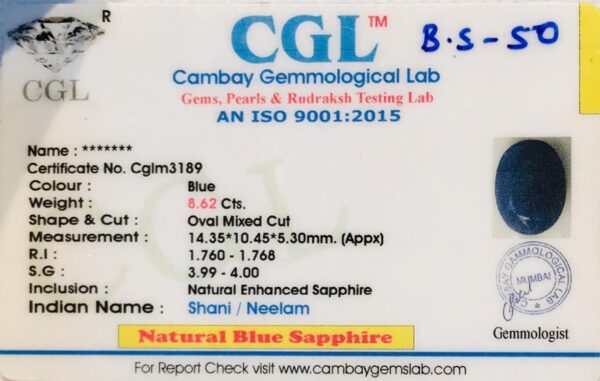 8.62 Carat Natural Blue Sapphire Stone - Image 3