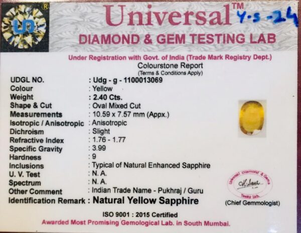 2.40 Carat Natural Yellow Sapphire Stone - Image 2