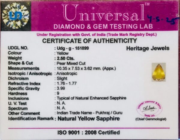 2.50 Carat Natural Yellow Sapphire Stone - Image 2