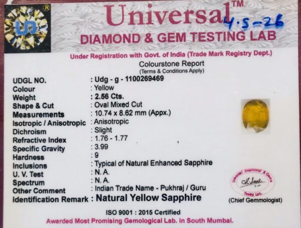 2.56 Carat Natural Yellow Sapphire Stone - Image 2