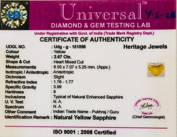 2.67 Carat Natural Yellow Sapphire Stone - Image 2