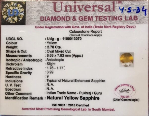 2.78 Carat Natural Yellow Sapphire Stone - Image 2