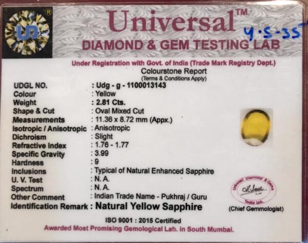 2.81 Carat Natural Yellow Sapphire Stone - Image 2