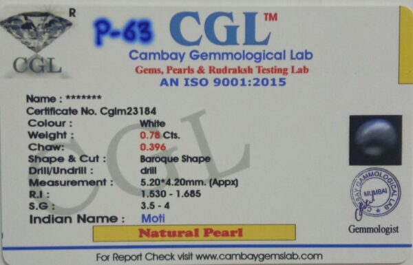 0.78 Carat Natural Pearl Stone - Image 2