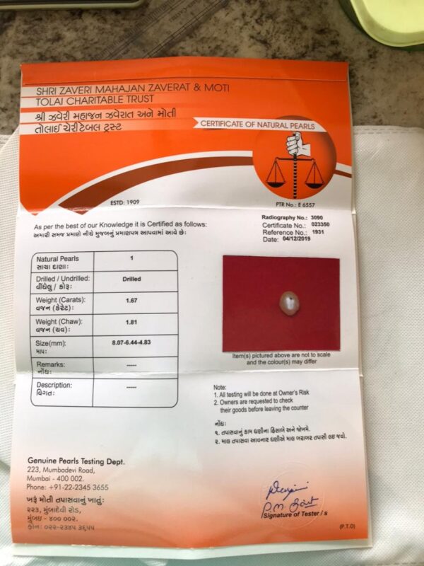 1.67 Carat Natural Basra Pearl Stone - Image 2
