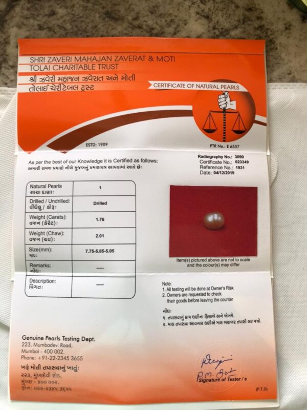 1.76 Carat Natural Basra Pearl Stone - Image 2