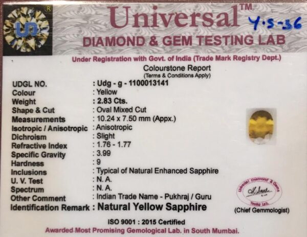 2.83 Carat Natural Yellow Sapphire Stone - Image 2