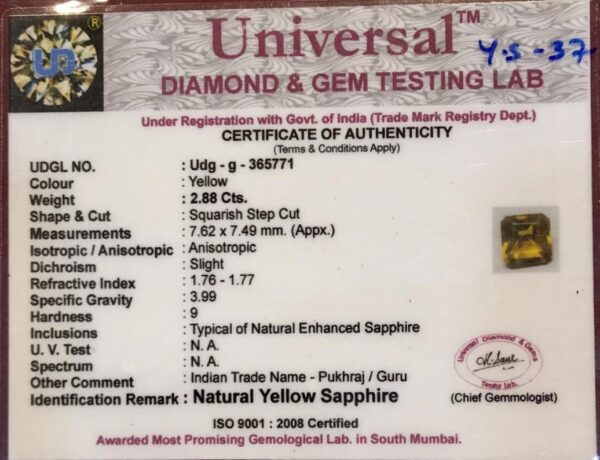 2.88 Carat Natural Yellow Sapphire Stone - Image 2