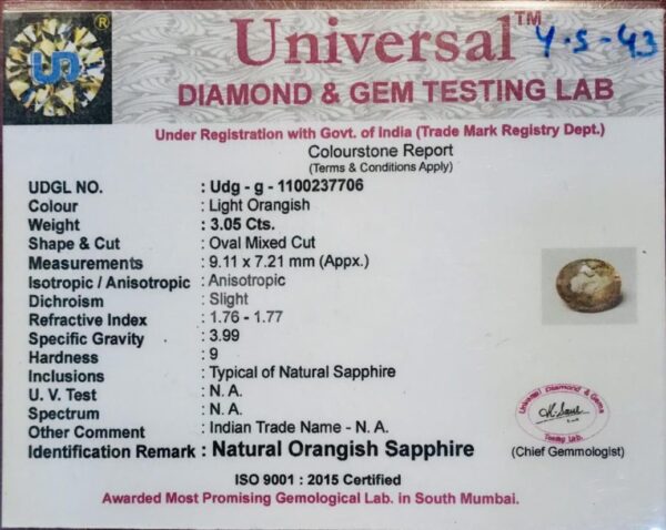 3.05 Carat Natural Orange Sapphire Stone - Image 2