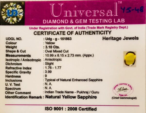 3.10 Carat Natural Yellow Sapphire Stone - Image 2