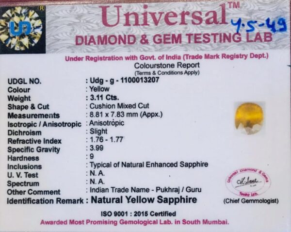 3.11 Carat Natural Yellow Sapphire Stone - Image 2