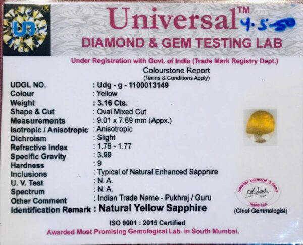 3.16 Carat Natural Yellow Sapphire Stone - Image 2