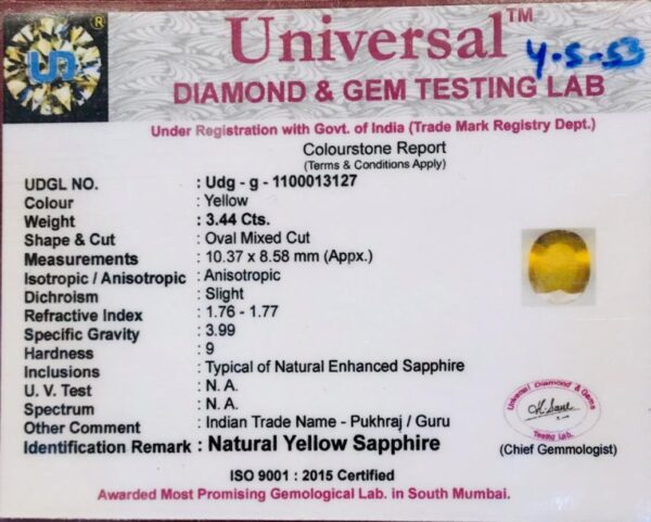 3.44 Carat Natural Yellow Sapphire Stone - Image 2