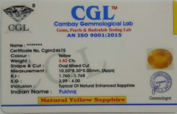 3.83 Carat Natural Yellow Sapphire Stone - Image 3