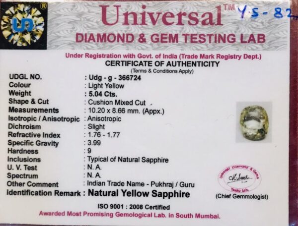 5.04 Carat Natural Yellow Sapphire Stone - Image 2