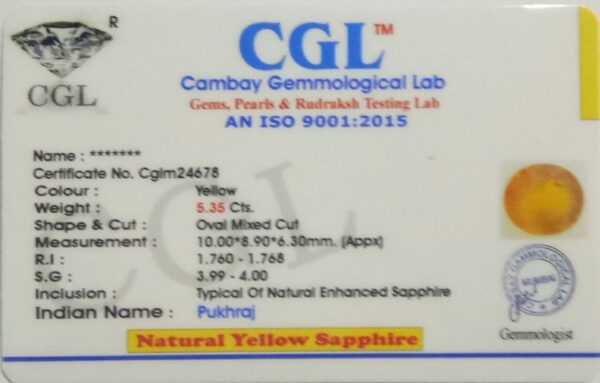 5.35 Carat Natural Yellow Sapphire Stone - Image 2